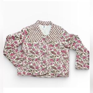 Anthropologie dRA Los Angeles Quilted Floral Zip Front Jacket Pink Green Medium